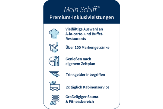 &Uuml;bersicht &uuml;ber die TUI Mein Schiff Inklusivleistungen an Bord der Kreuzfahrtschiffe